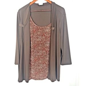 Jacklyn Smith Womens 2 in 1 Liquid Knit Top XXL Long‎ Sleeve Boho Brown Mature